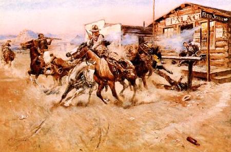 Charles M Russell Smoke of a .45 Spain oil painting art